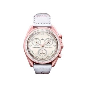 Space Series Designer Watch Cute Pink Quartz Chronograph Bioceramic 6 Pins Mark Functional Planet Watches Womens Mission To Mercury Watchs With Box