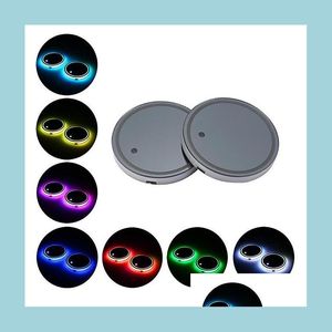Luci decorative Car Logo Badge Led Shiny Water Cup Pad Groove Mat Sottobicchieri luminosi Atmosphere Light 7 Color Cool Decoration All Dhedf