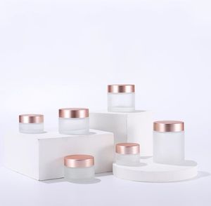 Frosted Glass Jars Cream Bottles Round Shape Cosmetic Containers With Rose Gold Cap For Face Cream Makeup Packing SN4999