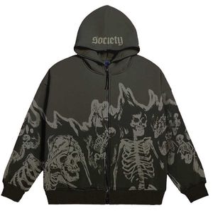 Moletons Masculinos Y2K o Men Streetwear Vintage Skull Hoodies Zip Up Moletons Grunge Oversized Sweatshirt Gothic Harajuku Alt Halloween Clothes 1024H22