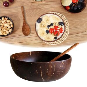 Bowls Summer 12-15cm Natural Coconut Bowl Wooden Tableware Spoon Set Kitchen Item Rice Ramen Salad Home Decorative Dinnerware
