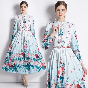 Vestido floral feminino boutique vestido de manga longa 2023 Spring Autumn Lady Lady Retro Dress Fashion Moda de luxo Vestidos longos