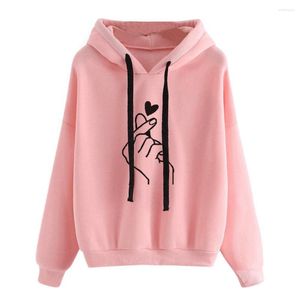 Frauen Hoodies Herbst Harajuku Frauen Kapuze Sweatshirt ￜbergro￟e Rosa gedruckte Liebe Herzfinger l￤ssig f￼r Mode Girls