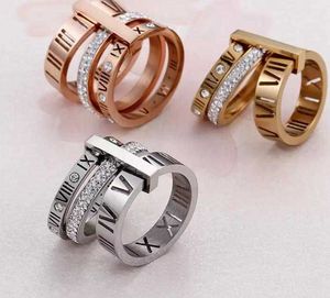 Designer Rhinestone Ring For Women Stainless Steel Fashion Rose Gold Roman Numerals Finger Rings Femme Wedding Engagement Rings Jewelry