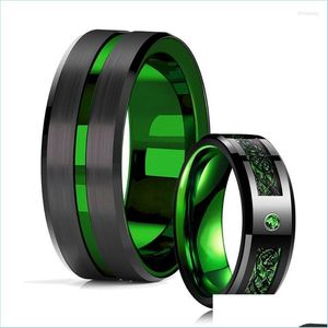 Anéis de casamento anéis de casamento 8mm de tungstênio preto homens de dragão celta anelado embutido verde zircão punk aço inoxidável ringswedd dhblk