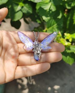 Correntes Bluepurple Fairy - Colar de quartzo Fairycore Jewelry Fantasy Gift for Her -Silver Butterfly Pingente