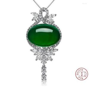 Подвесные ожерелья Emerald Green Agate Женщины серебряный цвет S925 Ожерелье нефритовые украшения Bizuteria бирюзовые драгоценные камни