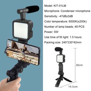 Diğer AV Aksesuarları Akıllı Telefon Video Kiti Mikrofon Braket Telefon Tutucu LED selfie Pograph Lighting Tripod Kayıt Tutucu 221025