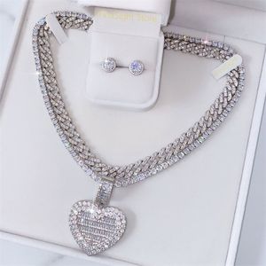 Naszyjniki wiszące można otworzyć w kształcie serca naszyjnik po srebrny kolor mrożony 5 mm łańcuch tenisowy cyrkonia mody kobiety biżuteria 221024