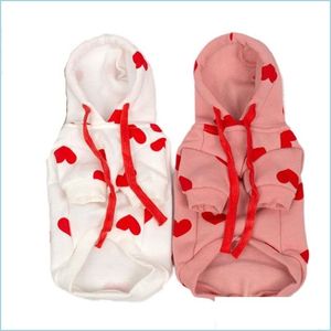 Abbigliamento per cani Cute Heart Dog Felpa con cappuccio Felpa Cappotto Autunno Inverno Vestiti per animali domestici Outfit Cucciolo Yorkie Costume Chihuahua Pomerania Clothin Dhcfb