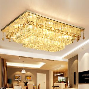 Plafoniere rettangolari in cristallo K9 Lampadario moderno a LED dorato per soggiorno, camera da letto, ristorante, lampade a sospensione