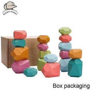 Bloki drewniane Rainbow Stones Bloks Kolorowy drewniany blok zabawki Balancing Game Montessori Educational Toys for Children 221025