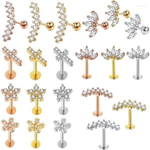 Stud Earrings Crystal Flower Tragus Piercing Earring Flat 16G Cross Cartilage Jewelry Conch Rook Lobe Labret