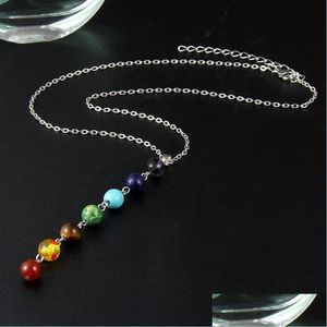 Подвесные ожерелья Sier Simply Style 7 Чакра Mticolor Natural Stone Beads Beads Ожерелье Длинная цепь для женщин очарование коллиер воротник dhhnt