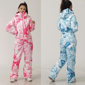 Jackets de esqui Mulheres Conjunto de esqui de uma peça de macacão de um macacão ao ar livre Jaqueta de snowboard de snowboard quente e impermeabilizados Coverlls com capuz