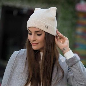 Beanie/Kafatası Kapakları Kış Şapkaları Örme Şapka Sıcak Kulaklar Kedi Kız Yüksek Moda Kadınlar Yün Şapka Kadın Kapakları Trilby Balaclava Beanie T221020