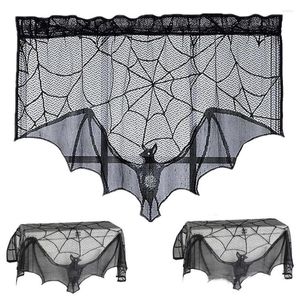 Curtain Halloween Black Lace Spiderweb-Bat Valance Cobweb Tablecloth Fireplace Mantles Scarf Cover For Festive Party Decorations
