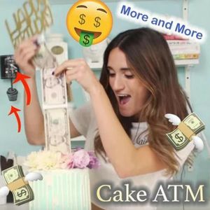 Bolo ATM Topper Money Props Caixa de brinquedos engraçados Fazendo surpresa para a festa de aniversário do bolo criativo Topper Decor B1025