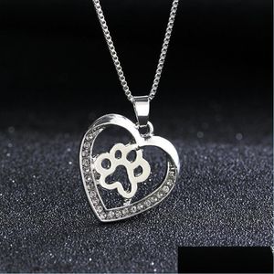 Pendant Necklaces Fashion Necklace Cute Dog Paw Pendant Necklaces Rhinestone Sier Plated For Women Pendants Gift Drop Delivery 2022 J Dh8Ts
