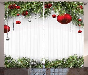 Curtain Christmas Curtains Noel Time Backdrop With Fir Pine Leaves Celebration Ball Classic Religious Design Window Drapes