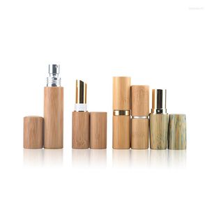 Bottiglie di stoccaggio Contenitore cosmetico con coperchio in bambù 5 ml Tubo per rossetto in argento oro nero Balsamo per labbra vuoto