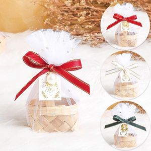 Gift Wrap 1PC Small Bamboo Basket Storage Box Mesh Ribbon Sugar Chocolate Container Mini Candy Packing Wedding Souvenir