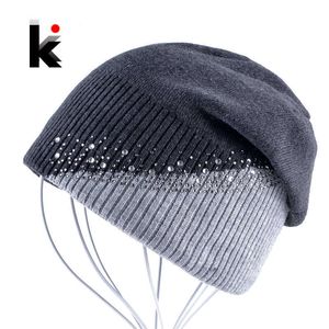 Beanie/Skull Caps Winter Sticke Hat Women Rhinestones Color Stitching Beanies Caps Ladies Outdoors Skies Bonnet Hat Girls Skullies Touca Inverno T221020