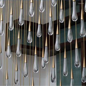 Hängslampor moderna kristallkronor belysningsarmaturer vatten droppe glas taklampa led guld mässing hängande klara tårträd lampor