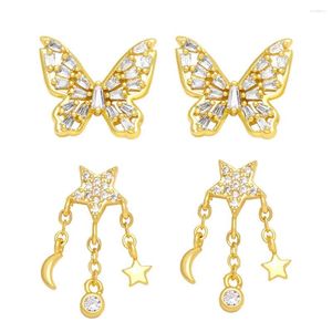 Stud Earrings FLOLA Cubic Zirconia Butterfly For Women Copper CZ Moon And Star Wholesale Luxury Jewelery Gifts Ersa058