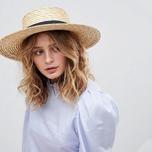 Breda randen hattar kvinnor Panama Sun Hat Boater handvävd halm för sommar damer naturliga strand män pojke casual chapeu feminino cap