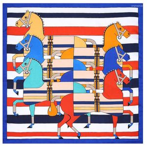 Scarves 53cm Striped Horse Silk Satin Scarf 2022 Fashion Women Square Bandanna Headband Neck Tie Band Professional Neckerchief