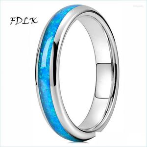 Fedi nuziali Fedi nuziali 4Mm Per uomo Donna Anello in acciaio inossidabile Opale di fuoco blu Intarsio Fascia di lusso Gioielli di fidanzamento Anelli Mujerw Dh4B9