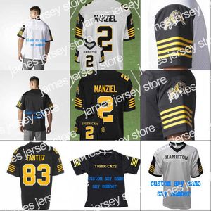Futebol universitário Novo estilo 2 Johnny Manziel Hamilton Tiger Cats Jersey Mens Womens Youth 100% costurou as camisas de futebol de bordados
