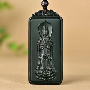 Anhänger Halsketten Boutique Natürliche Hetian Blaue Jade Schnitzerei Südsee Guanyin Echte Smaragd Halskette Herren Damen Mit Kette Exquisit