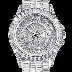 ساعة Wristwatches بالكامل Baguette Diamond Watch for Men Iced Out Quartz Mens Watches Hip Hop Male Clock Silver Silver Reloj Hombre Dro 221025