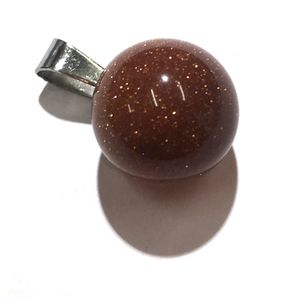 14 mm okrągłe wisiorki do kamienia szlachetnego Naszyjnik Naturalny Dangle Ball Goldstone Charms Uzdrawianie czakra kamienna kula biżuteria 45 cm czarna skóra