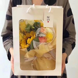 Prezentowa torba papierowa z PVC przezroczyste okno kreatywne urodziny przyjęcie weselne Opakowanie kwiatowe