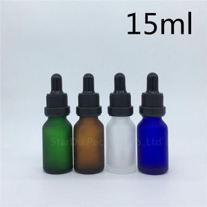 Storage Bottles Travel Bottle 15ml Amber Green Blue Transparent Frosted Glass Essential Oil 15cc Tamper Evident Dropper 200pcs/lot