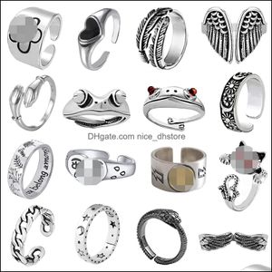 Band Rings Sier Vintage Goth Punk Set For Men Girls Women Cool Gothic Ring Pack Trendy Stackable Boho Chunky Knuckle Emo F Otgrq