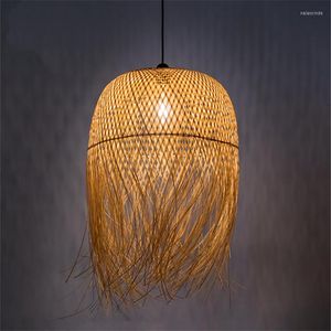 Lâmpadas pendentes da sala de chá japonesa Luzes de bambu iluminando a decoração de casa interna vintage Maison Luminária el chinesa pendurada