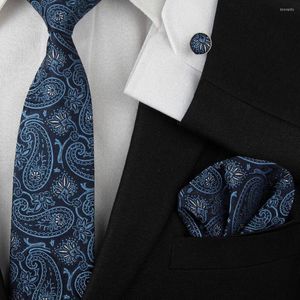 Bow Ties HOOYI 2022 Neck Tie Set For Men Handkerchief Pocket Square Cufflinks Silk