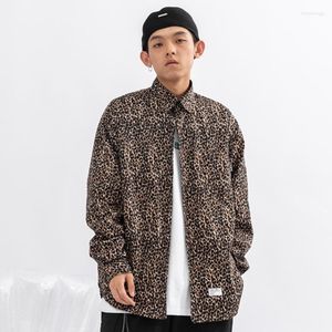 Men's Casual Shirts Men's EukaaRu Men Streetwear Leopard Shirt Long Sleeved Mens Loose Lapel Autumn Thin Cardigan Coat Jacket Japanese