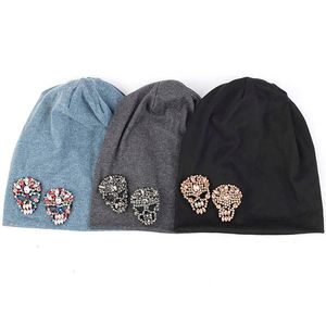 Beanie/Skull Caps New Winter Hat Beanie Rhinestone Skull Cap Slouchy With Ghost Skull Decoration For Adults Unisex Woman Man Fashion Design T221020