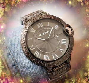 Orologi da uomo al quarzo moda a tre perni 48mm data automatica grande cassa piena di fiori incisa retrò in acciaio inossidabile Orologio da polso regalo perfetto Reloj De Lujo