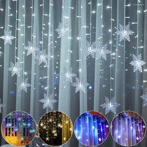 Strings Christmas Snowflake LED CUNTAIN String Lights Memory Lighting Party Ornament Navidad Year Decor Fairy