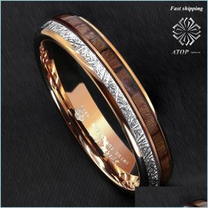 Bröllopsringar Bröllopsringar 6mm Rose Gold Dome Tungsten Ring Sier Koa Wood Inlay Bridal ovanpå män smycken anpassade smyckenwedding br dh4wk