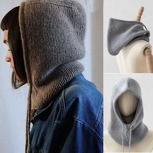 Beanie/Skull Caps Wool Knit Scarf Hood Hat Set Women Neck Face Protect Balaclava Hat Skullies Beanie Bonnet Mask Lady Dual-Use Collar Hooded Caps T221020