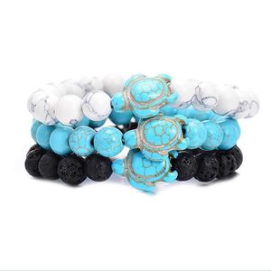 Charm Bracelets Summer Style Sea Turtle Beads Bracelets Classic 8Mm Turquoise Natural Stone Elastic Friendship Bracelet Beach For Wo Dhsvz