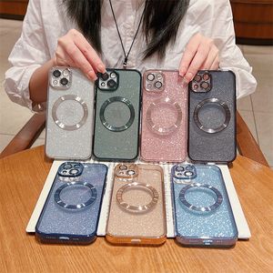 Luxo Bling Glitter Magnetic Telefone Casos de telefone cromados TPU Capa completa da lente Shinning Case para iPhone 14 13 12 11 Pro Max Plus