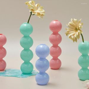 Vases Jade Color Bubble Vase Creative Small Flower Stand Glass Decorative Home Decoration Accessories For Living Room